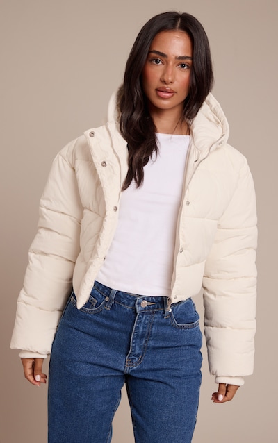 Petite Cream Cropped Drawstring Puffer Jacket