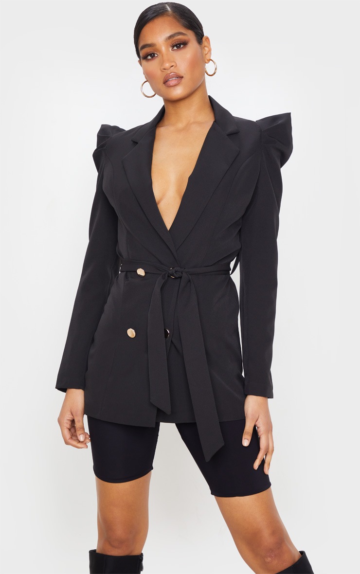 Blazer noir à manches ballon et épaulettes pointues
