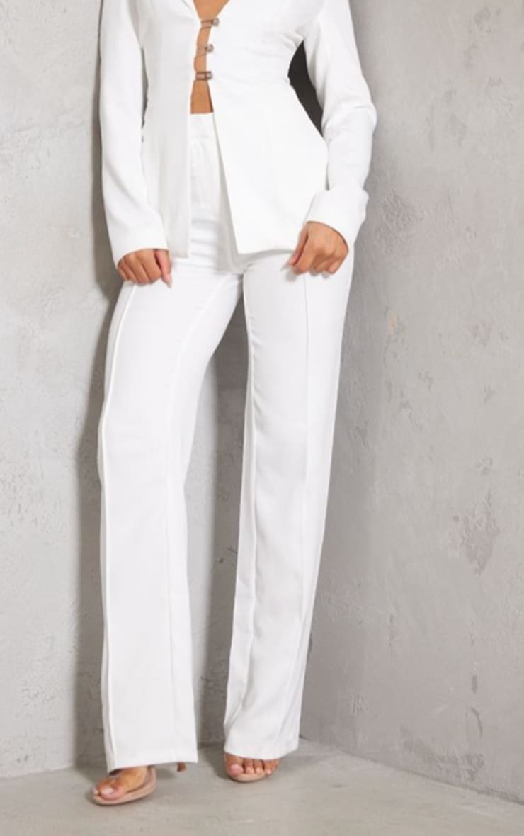 White Wide Leg High Waist Pants image 2
