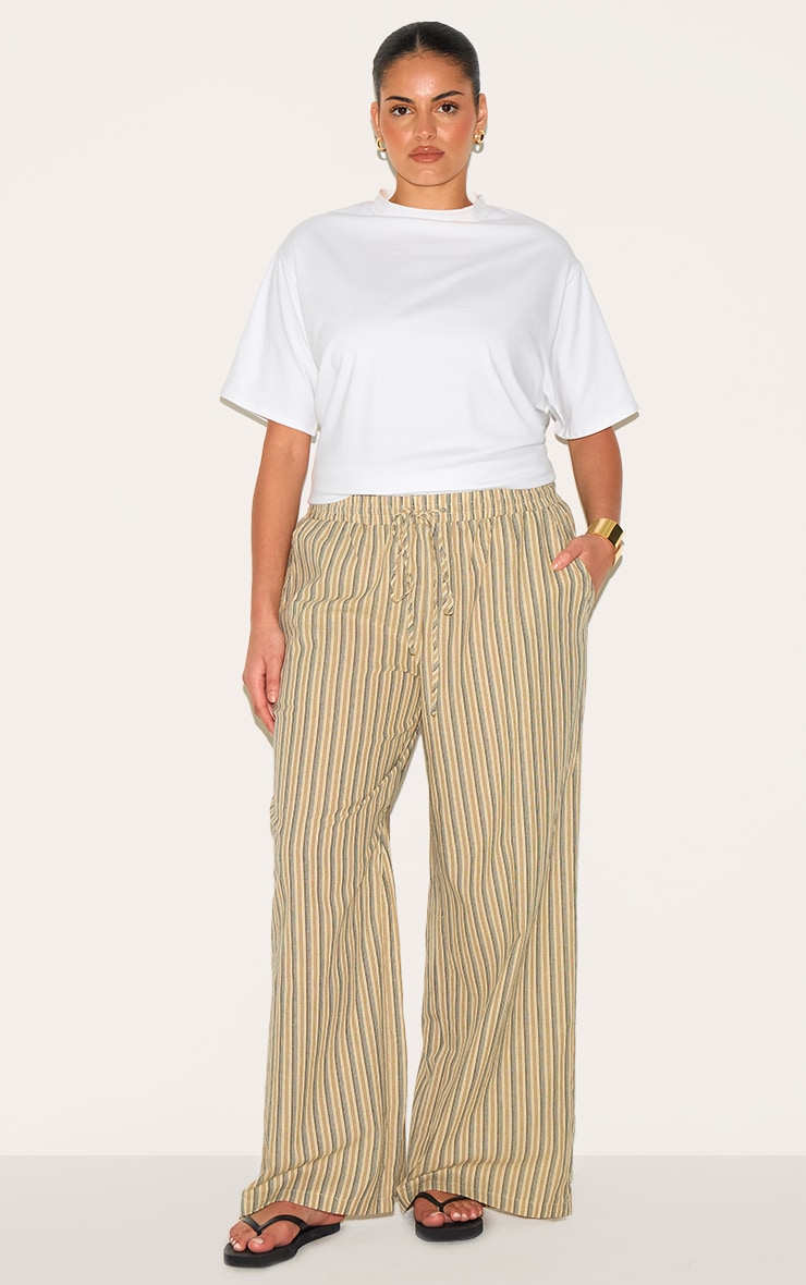 Plus Pantalon large gris pierre à fines rayures et taille basse image 2