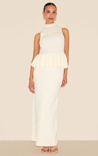 Petite Cream Knitted Low Rise Maxi Skirt
