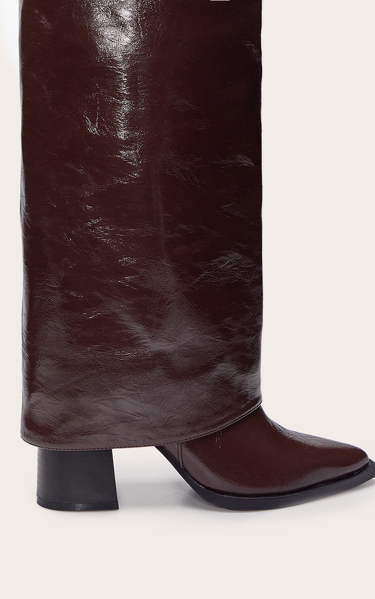 Chocolate Crinkle Fold Over Block Heel Boot image 5