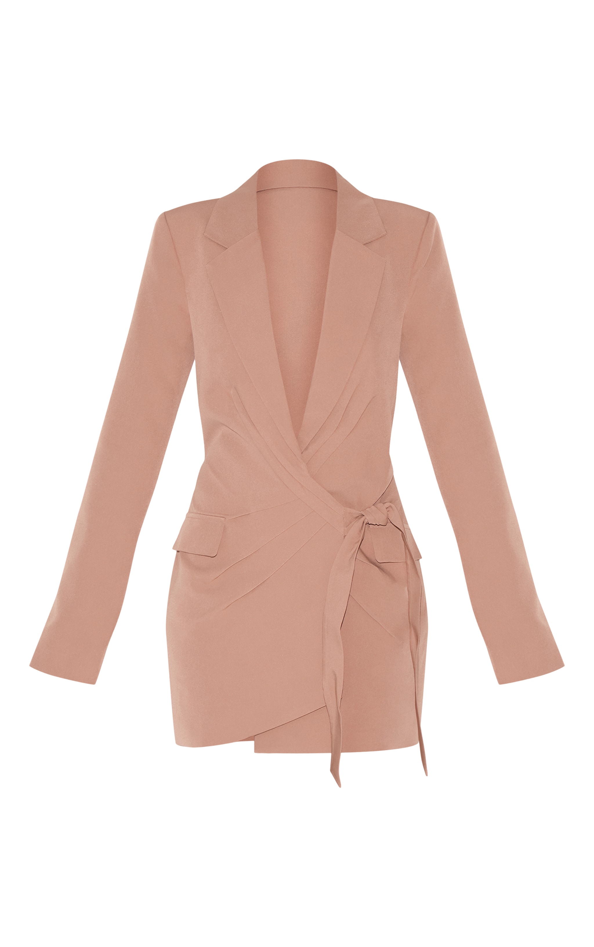 Robe blazer taupe nouée sur le côté à décolleté image 5