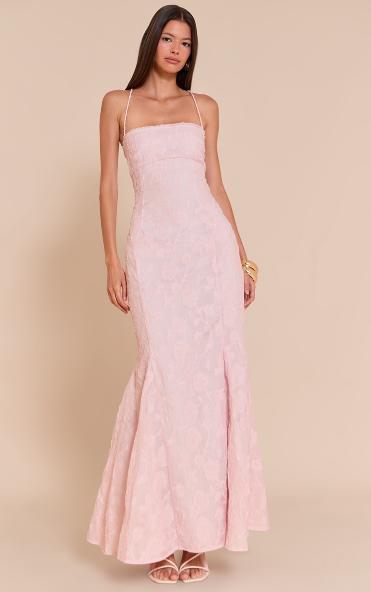 Robe longue texturée rose pâle à dos lacé image 1