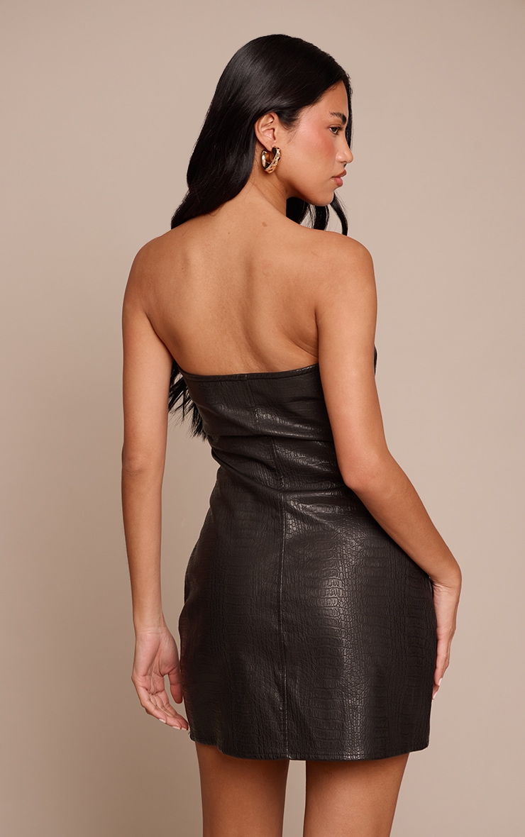 Black Faux Leather Bandeau Croc Mini Dress image 2