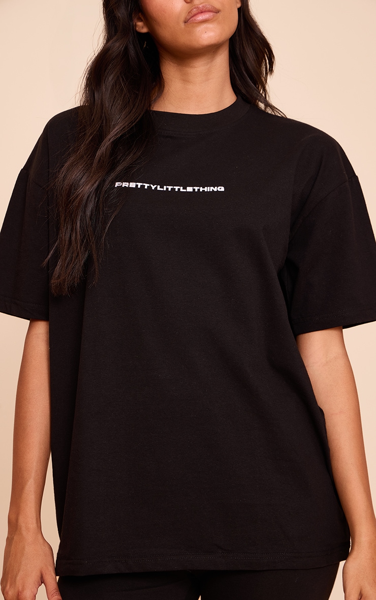 PRETTYLITTLETHING Black Print Oversize T Shirt image 4