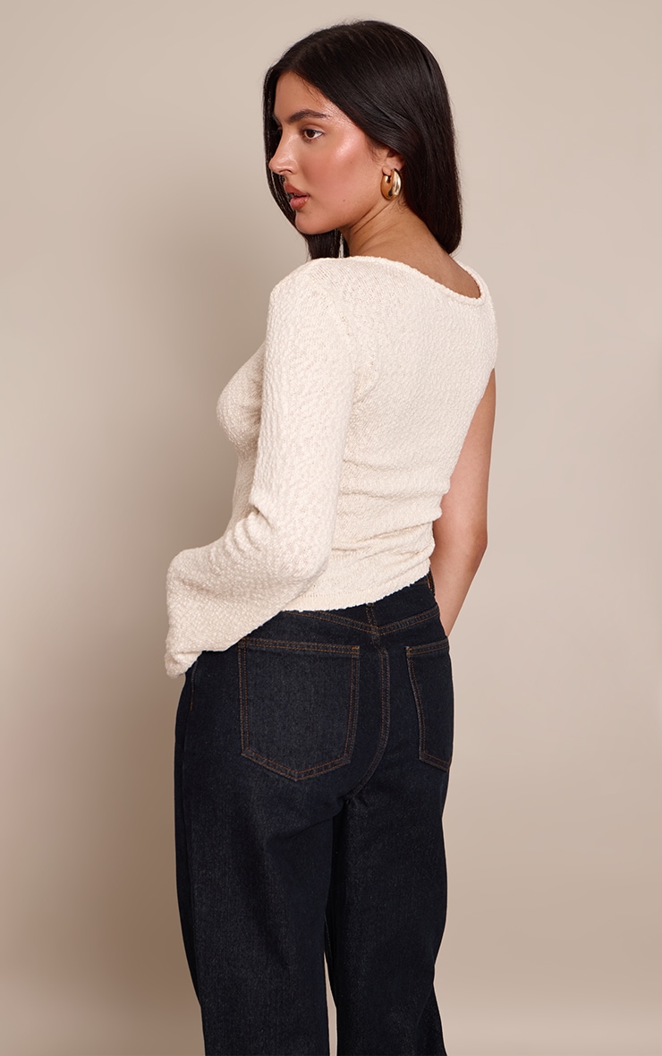 Cream Bobble Knit Trim Detail One Shoulder Top  image 2