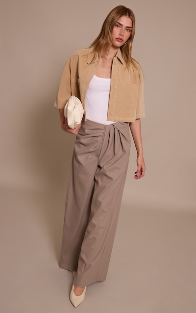 Pantalon de tailleur large tissé brossé gris pierre clair à plissures