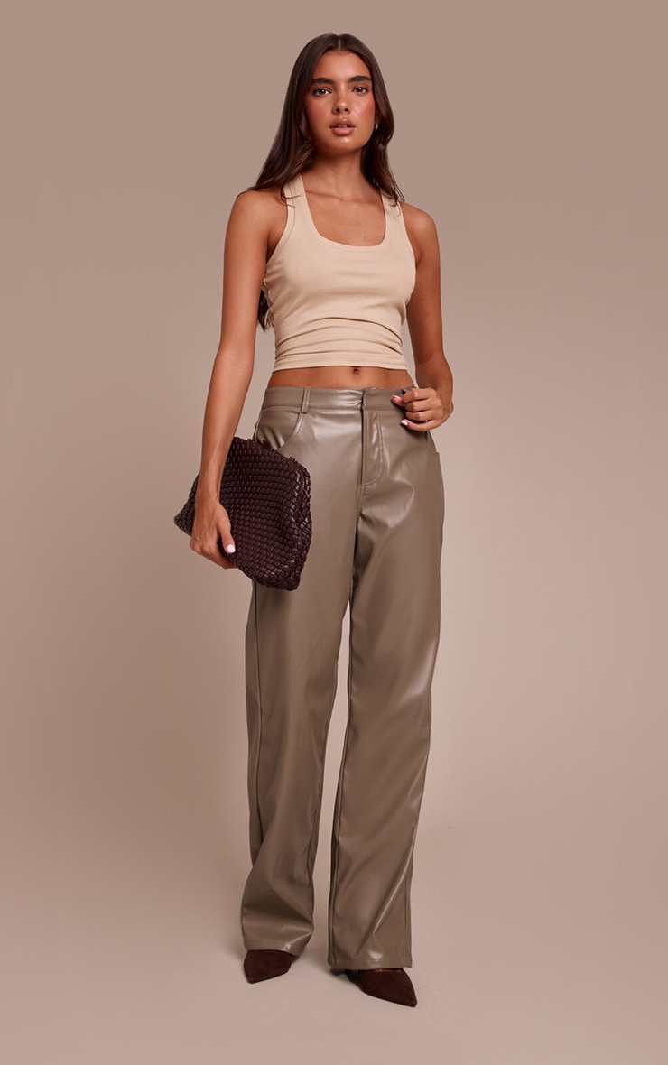 Grey Faux Leather Straight Leg Pants image 1