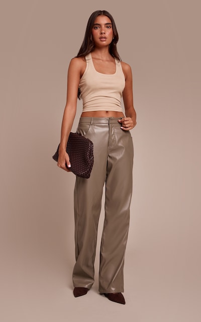 Grey Faux Leather Straight Leg Pants