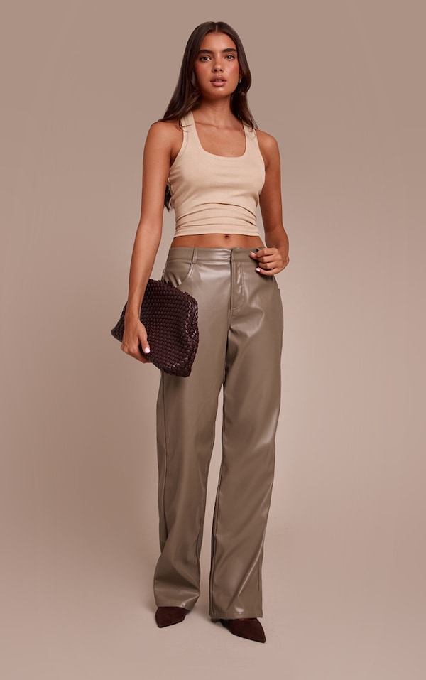 Grey Faux Leather Straight Leg Pants