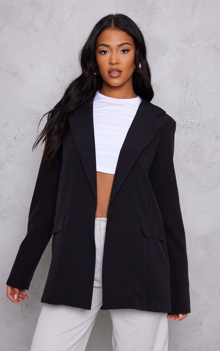 Tall Black Oversized Blazer With Button Detailing image 2