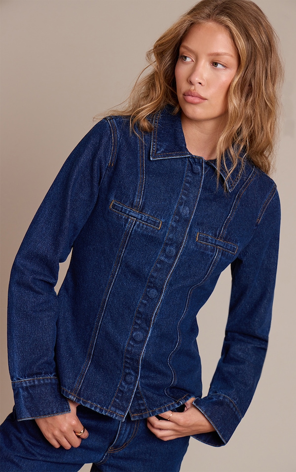 Indigo Fitted Seam Detail Shirt