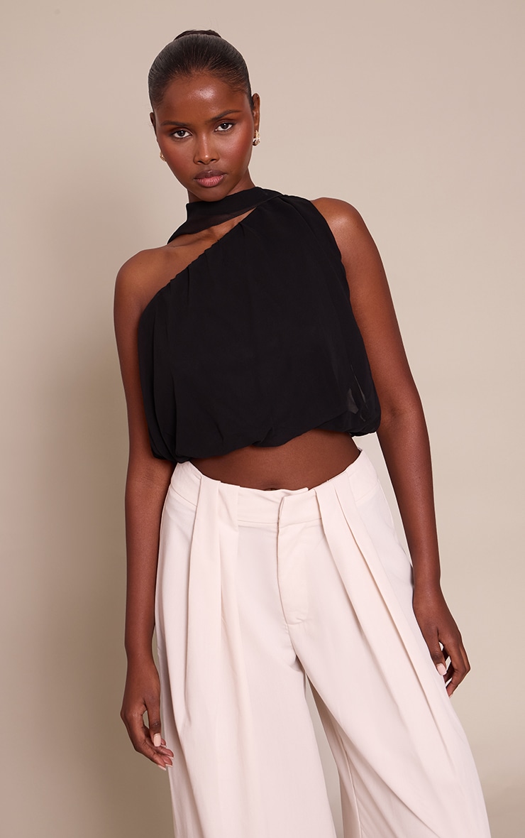 Black Mesh Halterneck Scarf Detail Top