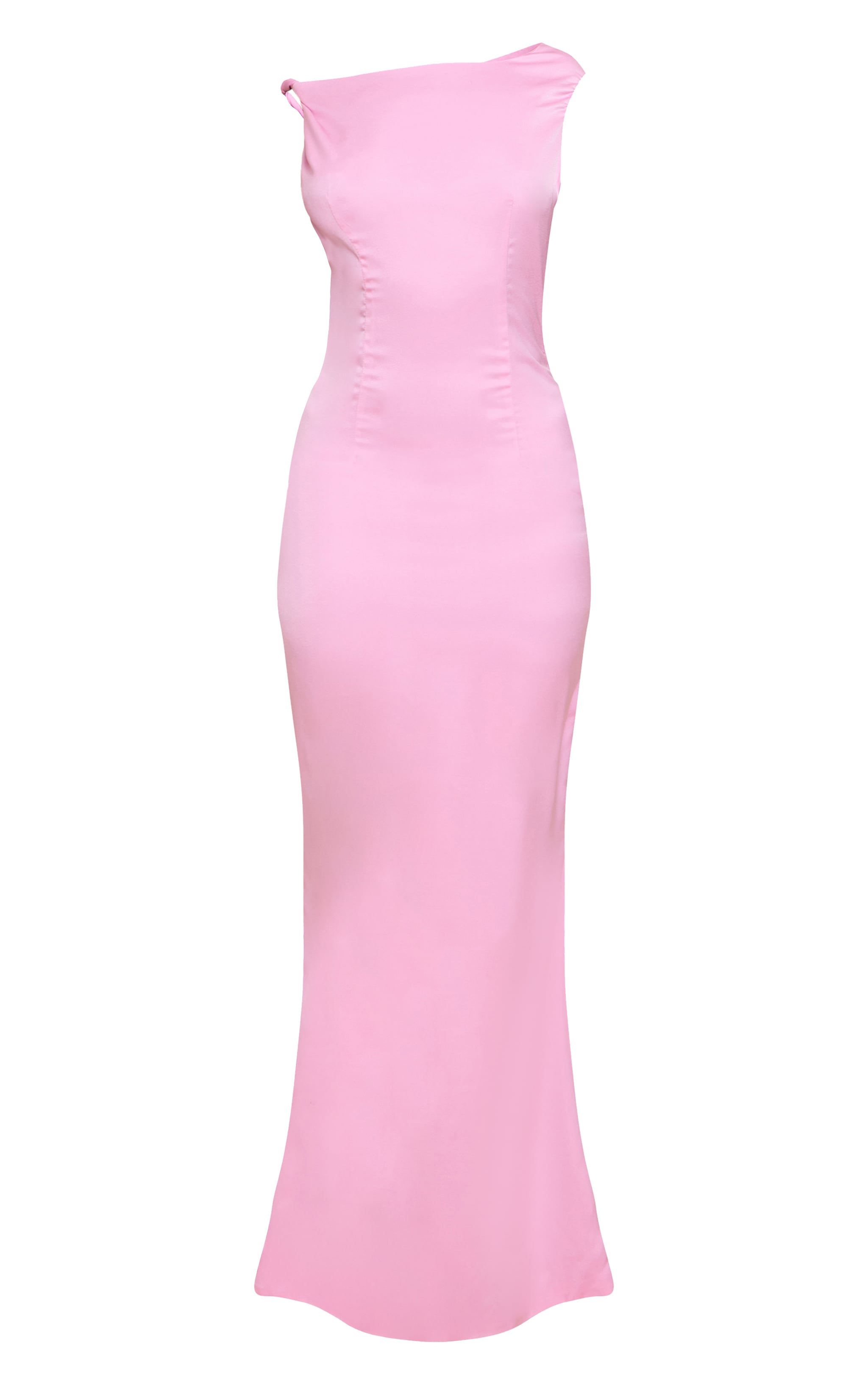 Candy Pink Satin Asymmetric Bardot Twist Maxi Dress image 5