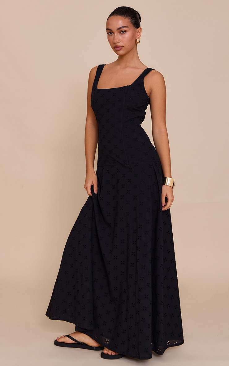Black Broderie Corset Midaxi Dress image 3