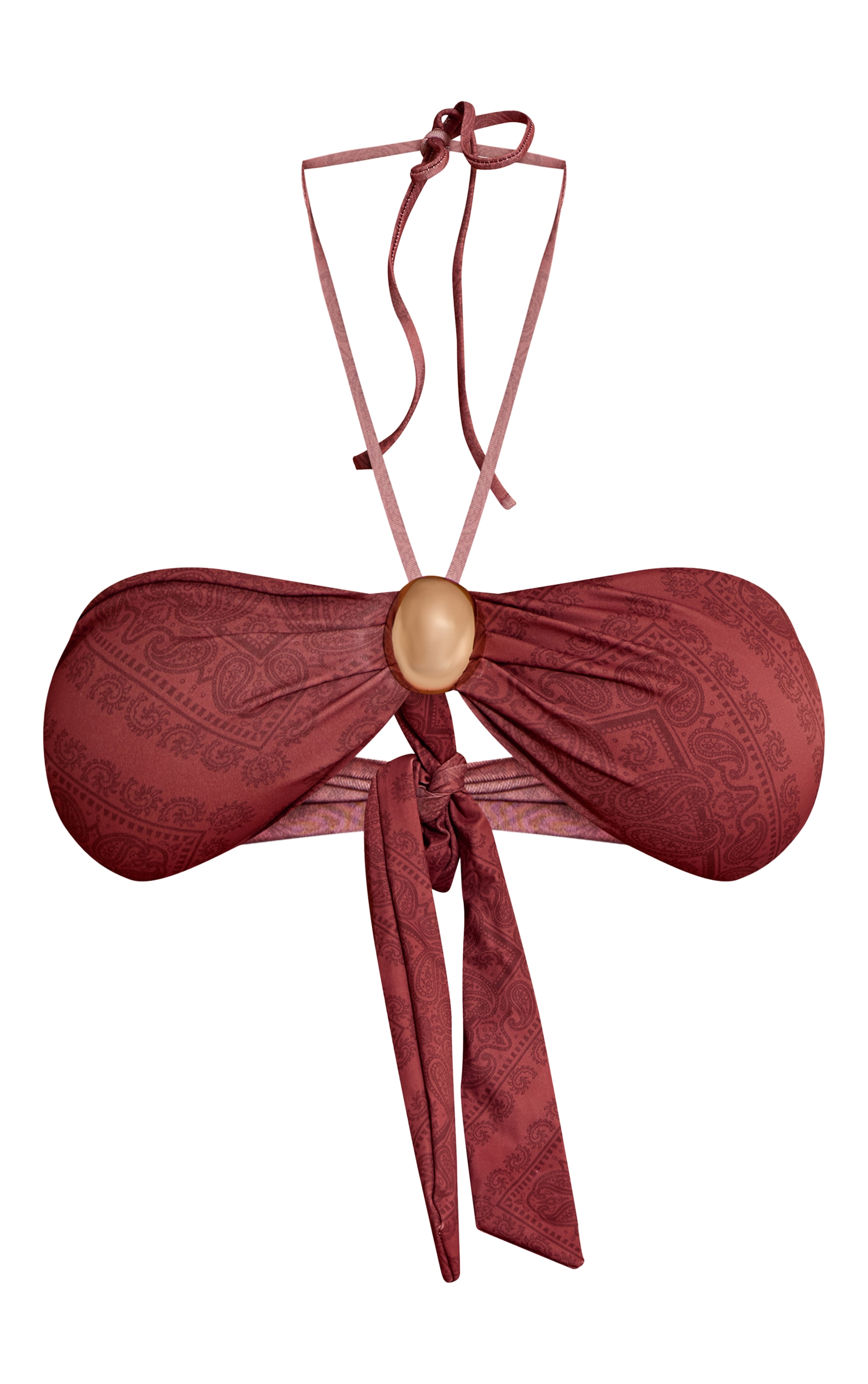 Shape Burgundy Paisely Print Gold Trim Bikini Top image 5