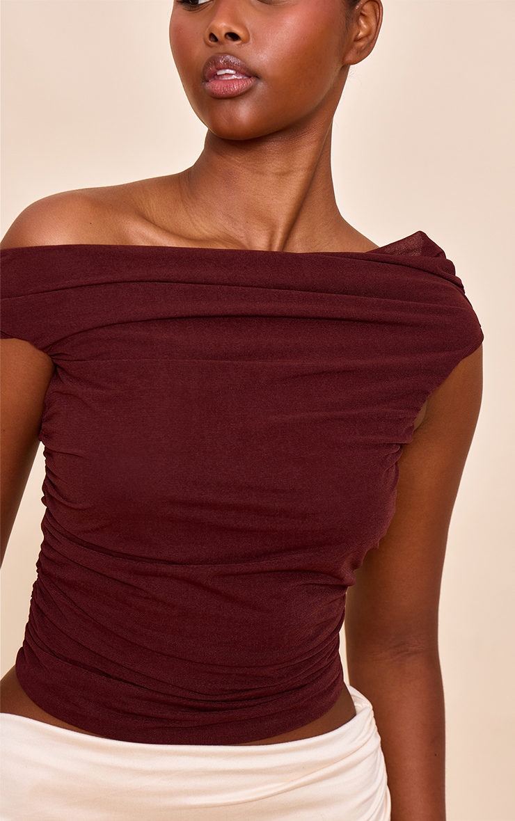 Chocolate Stretch Chiffon Ruched Detail Long Top image 4