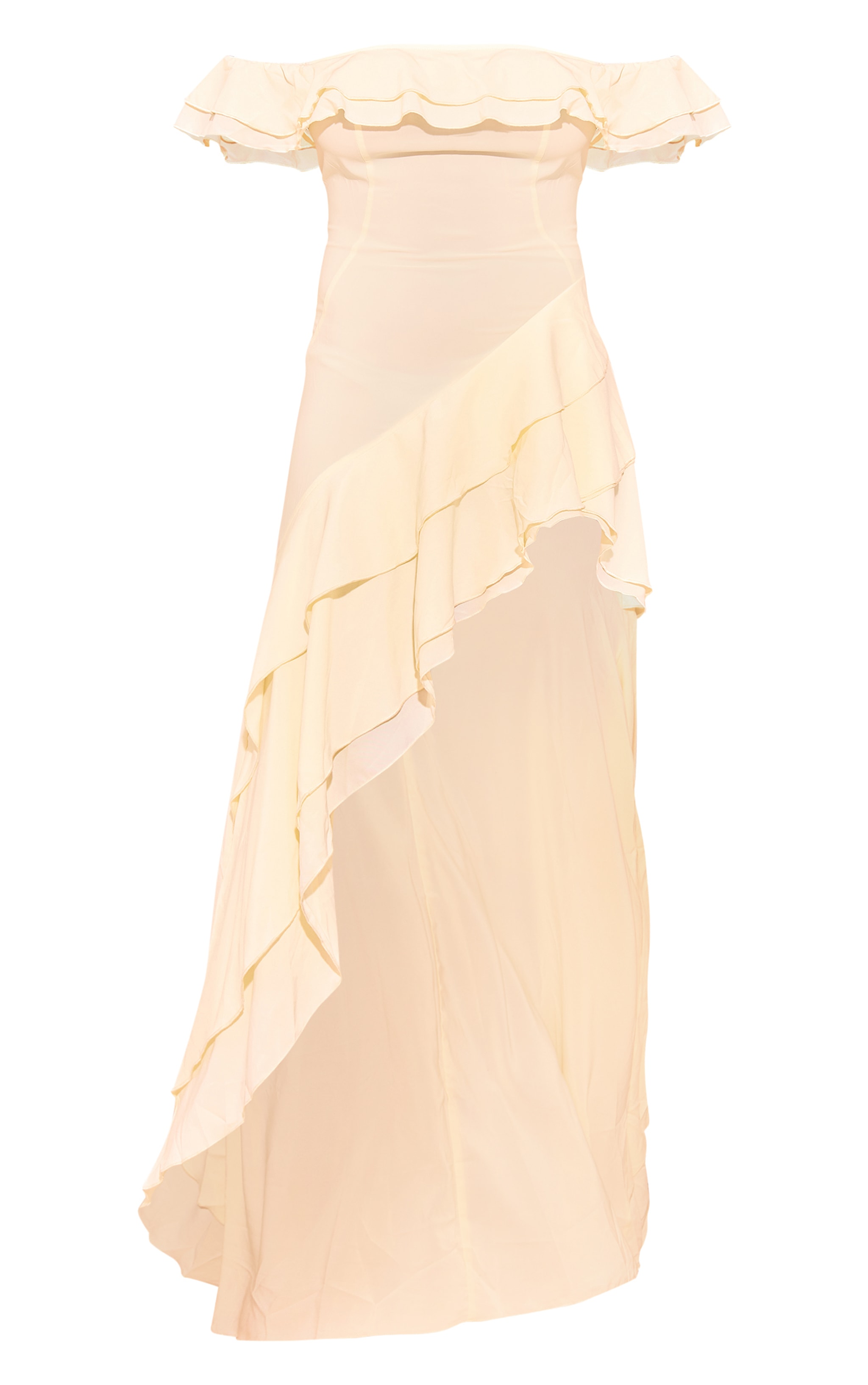 Butter Cream Bardot Ruffle Detail Midi Dress image 5