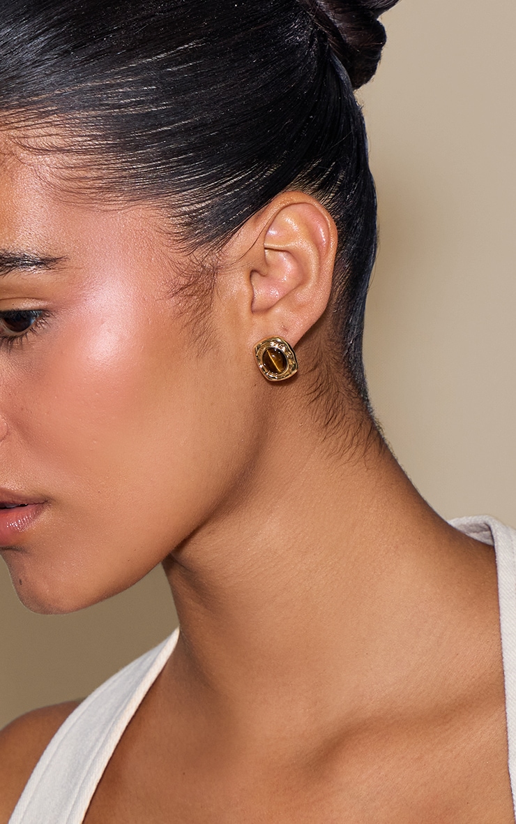 Gold Smooth Small Brown Resin Stud Earring Multipack image 1