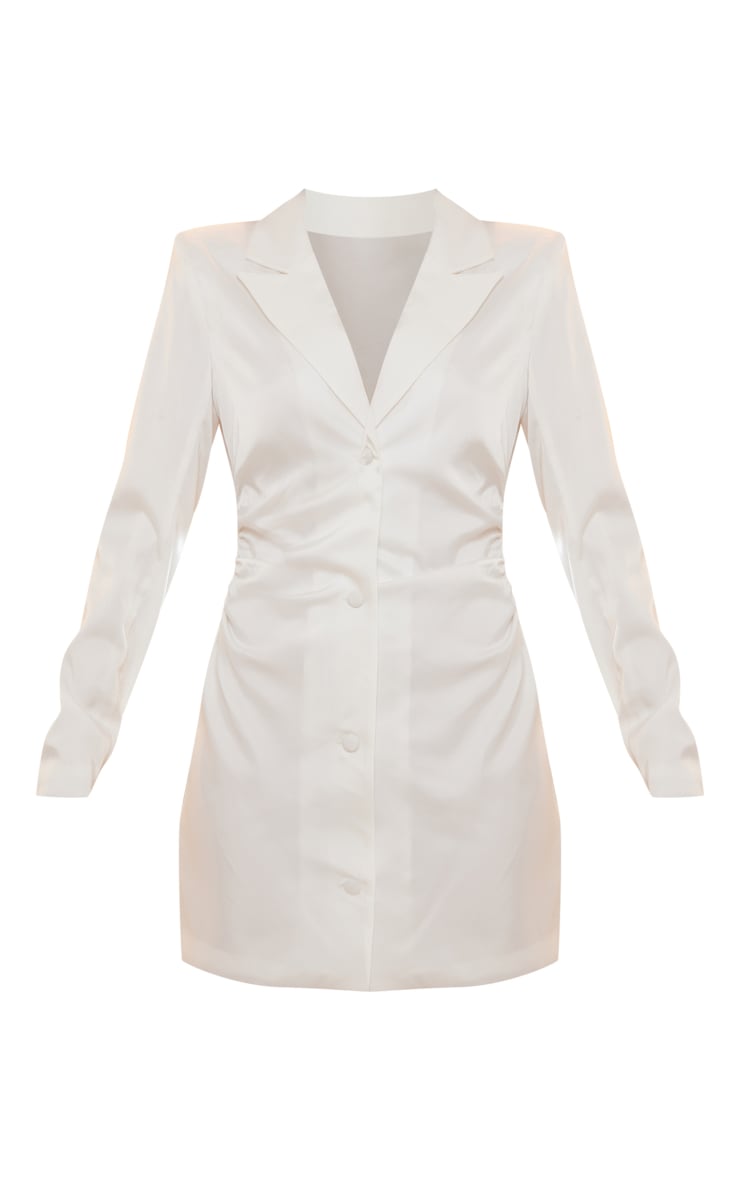 White Satin Lace Up Back Detail Blazer Dress | Dresses