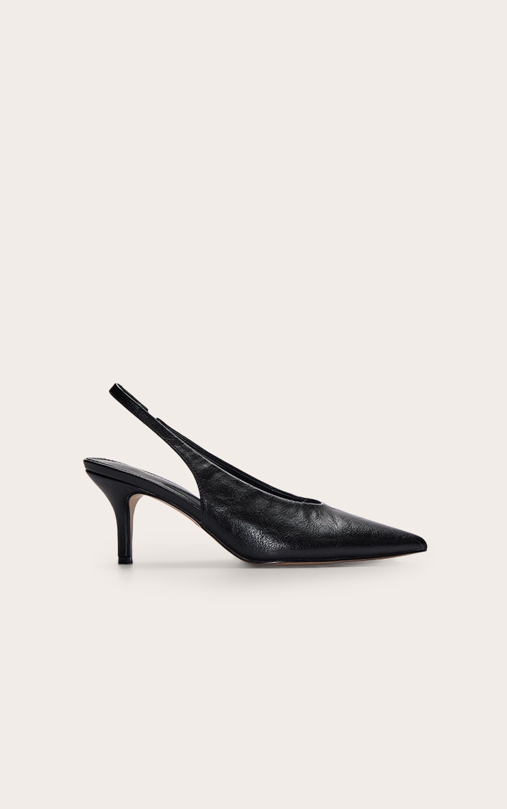 Black PU High Vamp Mid Heel Sling Back Courts image 2