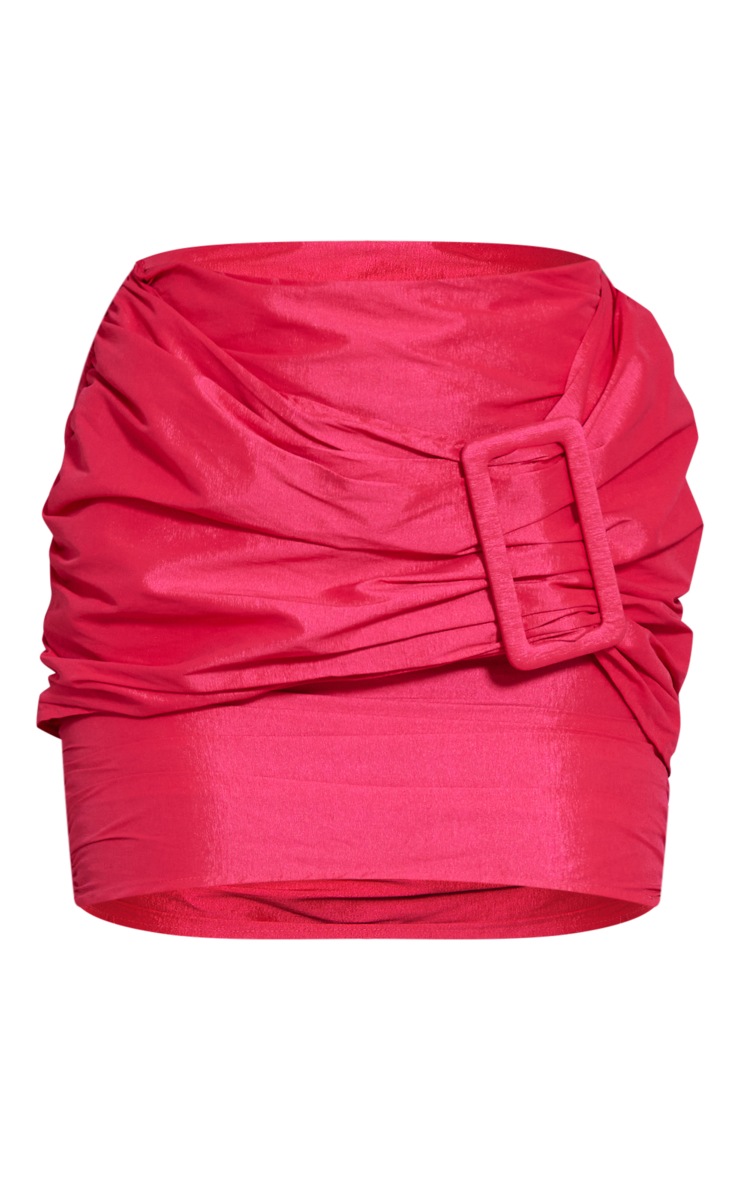 Hot Pink High Shine Buckle Detail Mini Skirt image 6