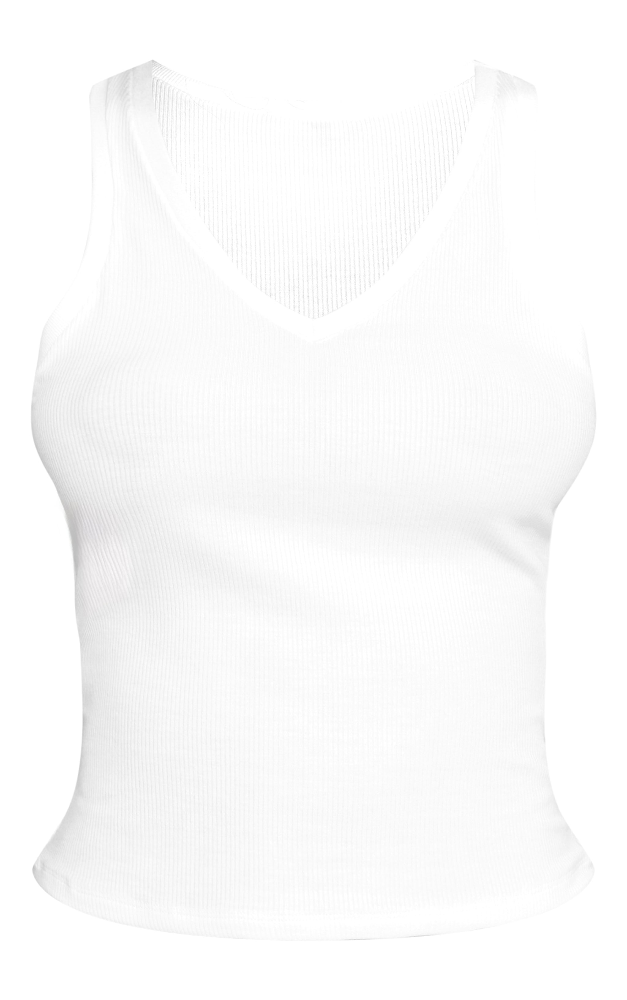 White Soft Rib V Neck Vest Top image 5