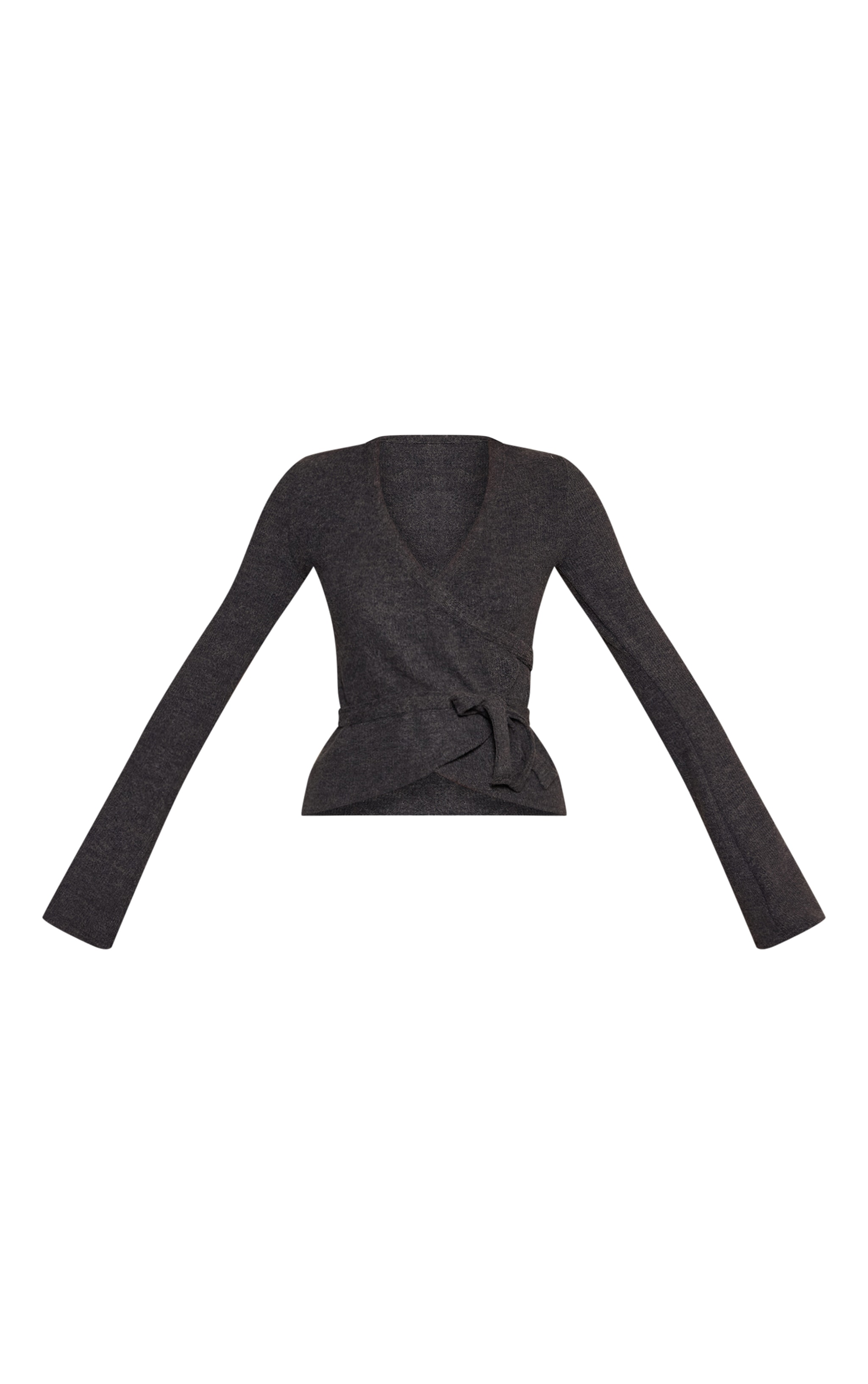 Charcoal Grey Marl Ribbed Wrap Around Top image 5