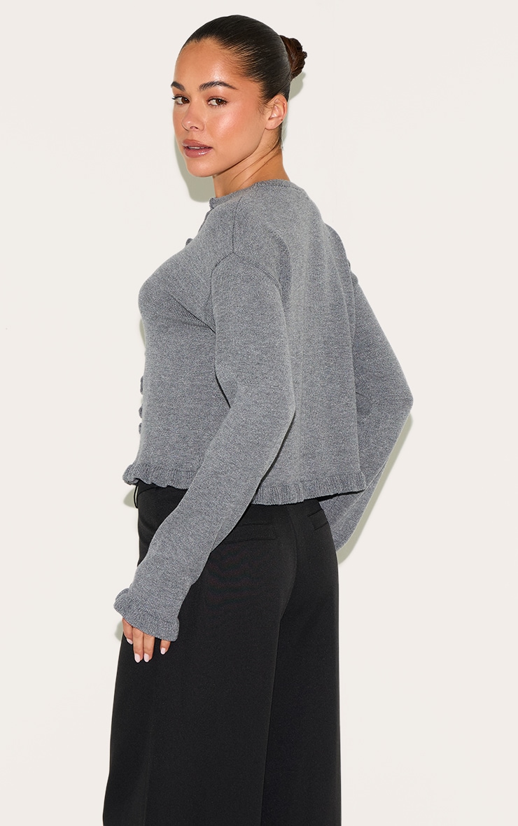Grey Knit Ruffle Detail Cardigan image 2