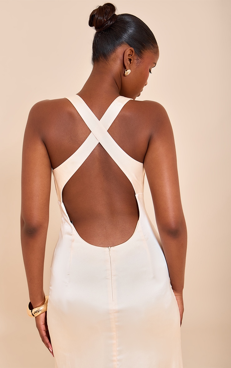 Natural Satin Cross Back Midaxi Dress image 4