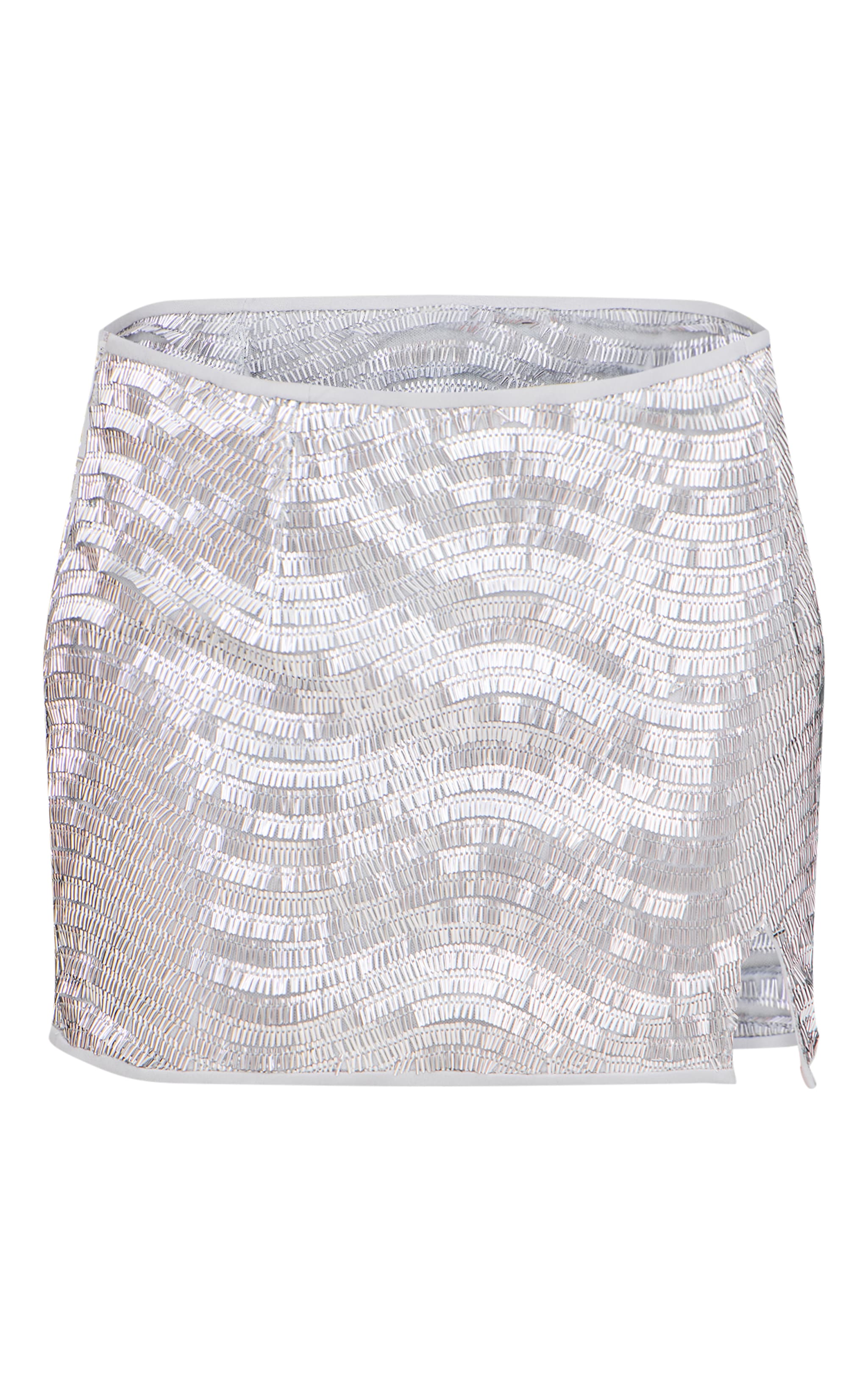 Silver Beaded Sequin Mini Skirt image 6
