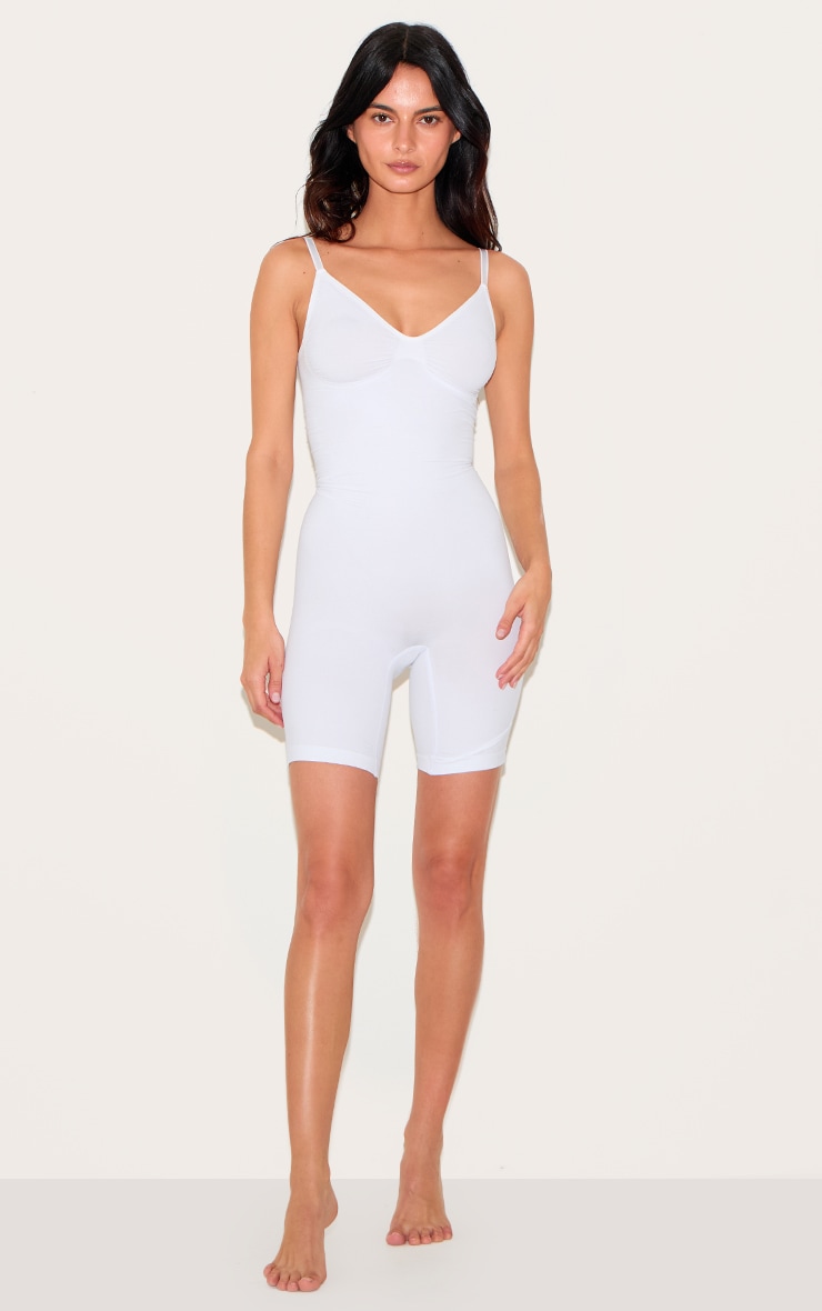 White Mid Thigh Shapewear Bodysuit image 3