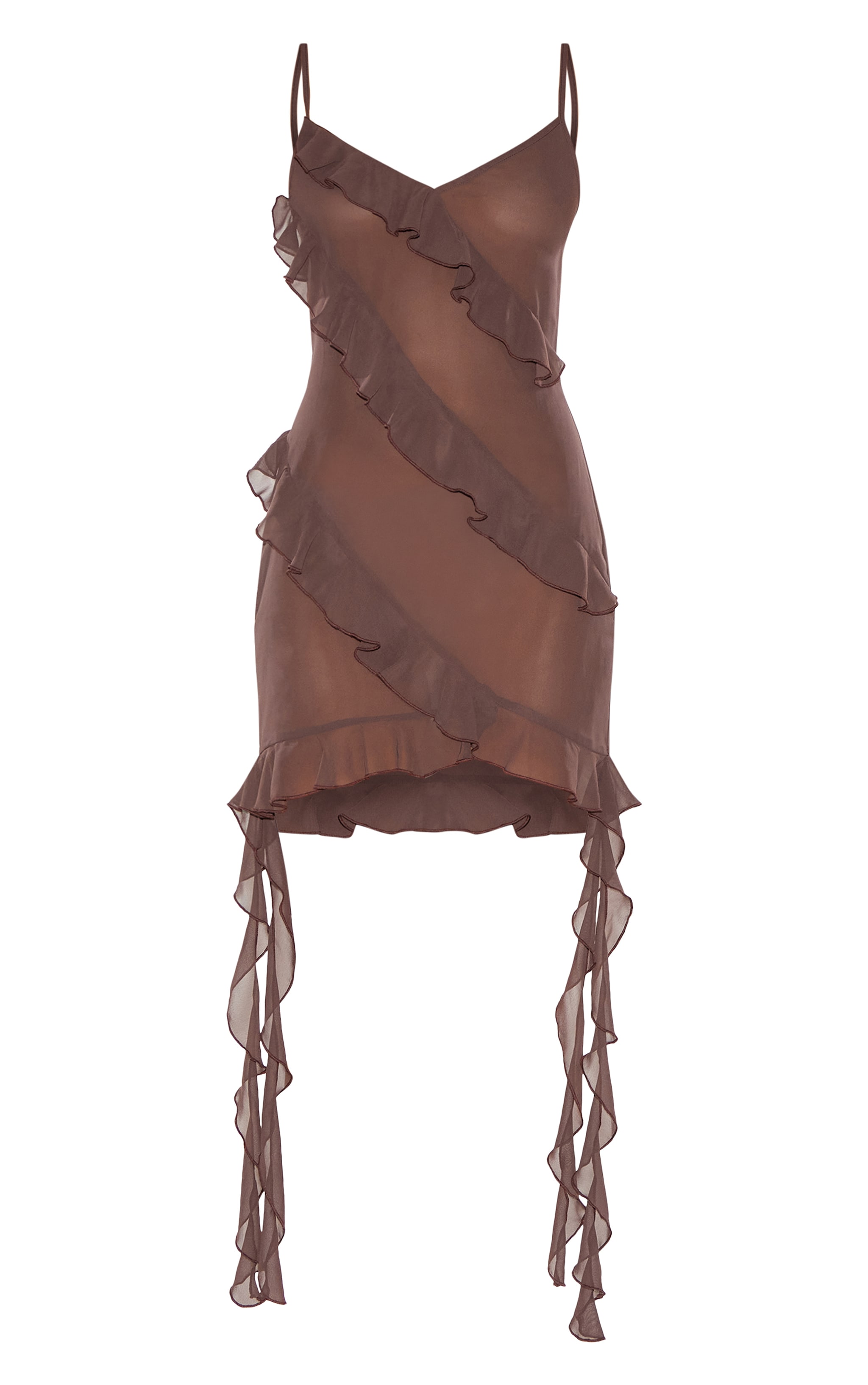 Chocolate Ruffle Detail Chiffon Sheer Shift Dress image 5