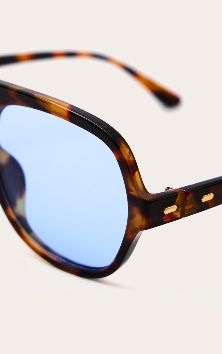 Tortoieshell Plastic Frame Light Blue Lens Aviator Sunglasses image 4
