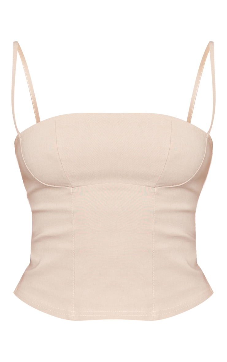 Crop top tissé stretch gris pierre à bretelles spaghetti et détail buste image 5