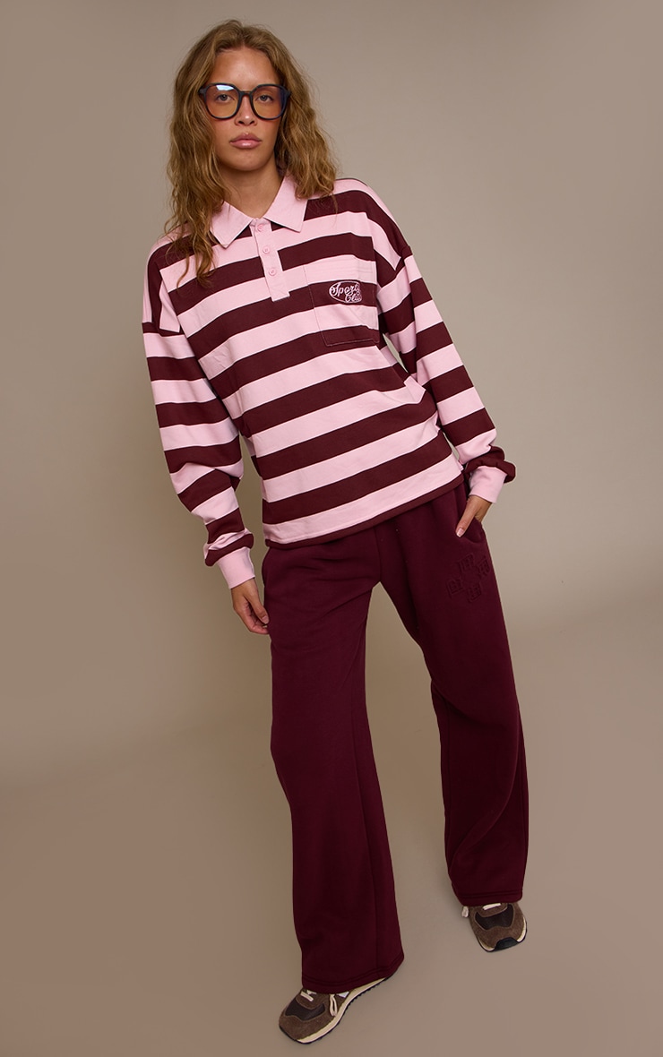 Burgundy And Pink Sports Club Stripe Polo Tshirt image 3