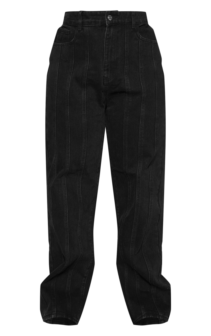 Plus Washed Black Seam Detail Straight Leg Jeans image 5