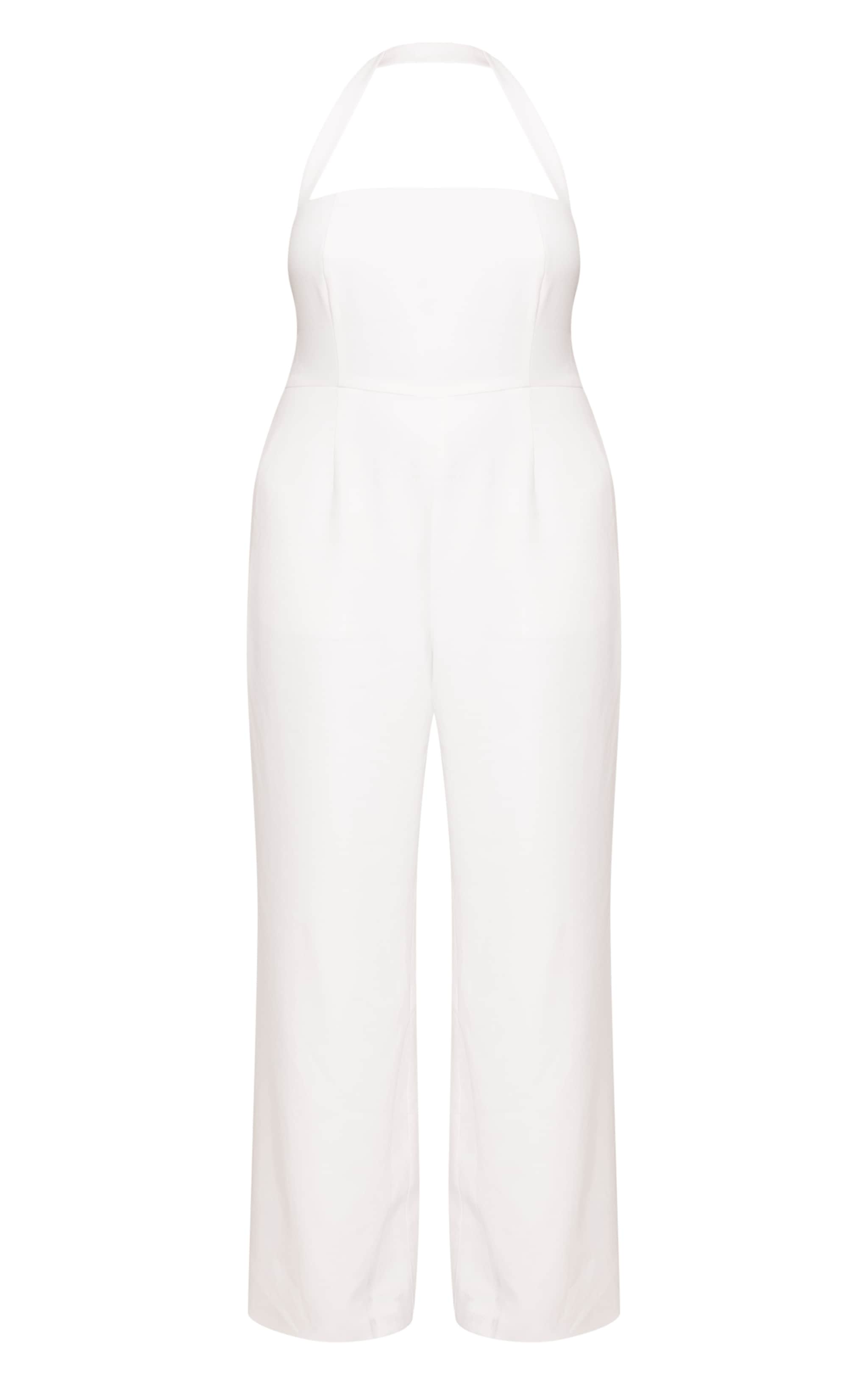 Plus Cream Premium Woven Halterneck Straight Leg Jumpsuit image 5