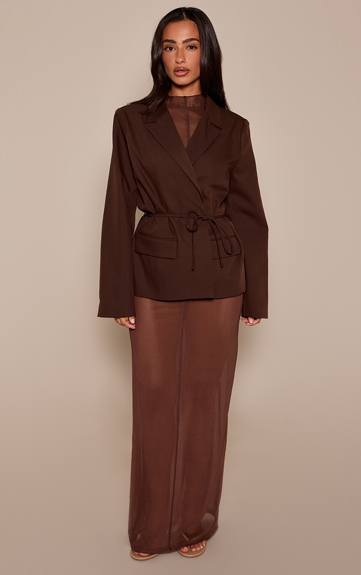 Petite Chocolate Tie Waist Boxy Blazer  image 3