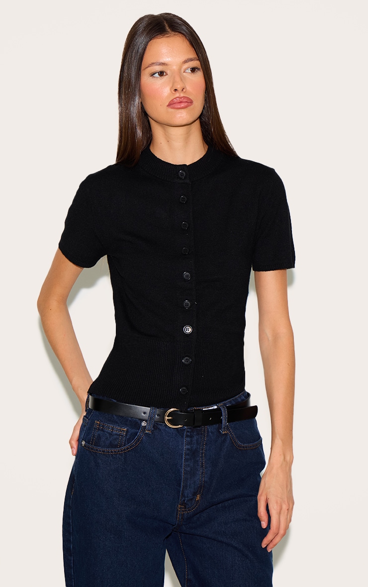 Black Knit Button Through Top image 1