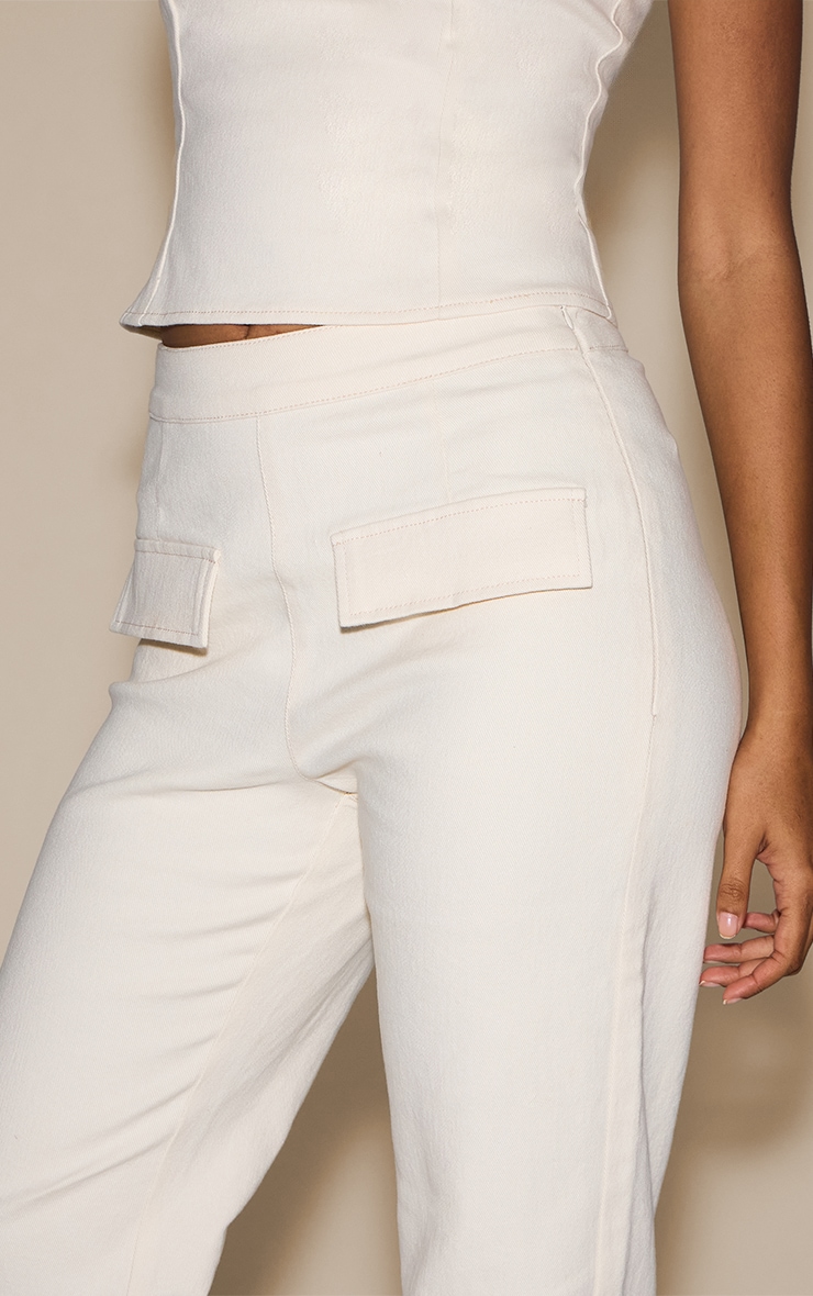 Ecru Pocket Detail Stretch Denim Straight Leg Jeans image 4