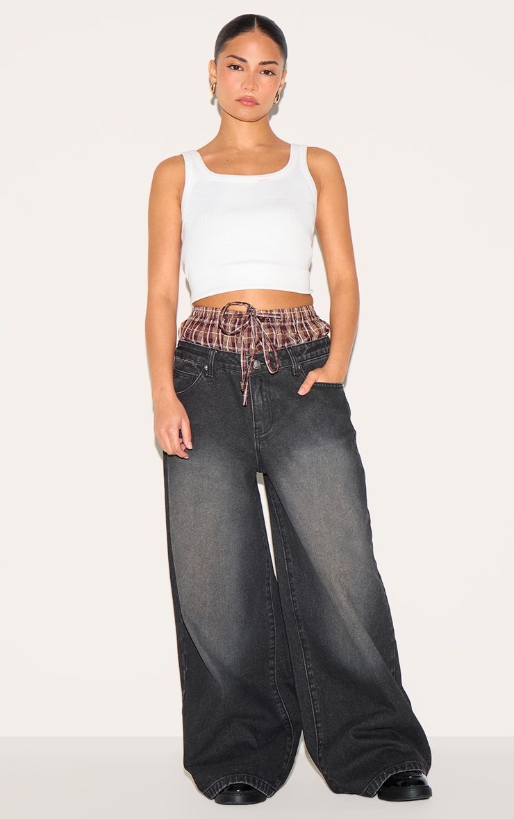 Petite Black Denim Double Layered Boxer Boyfriend Jeans image 2