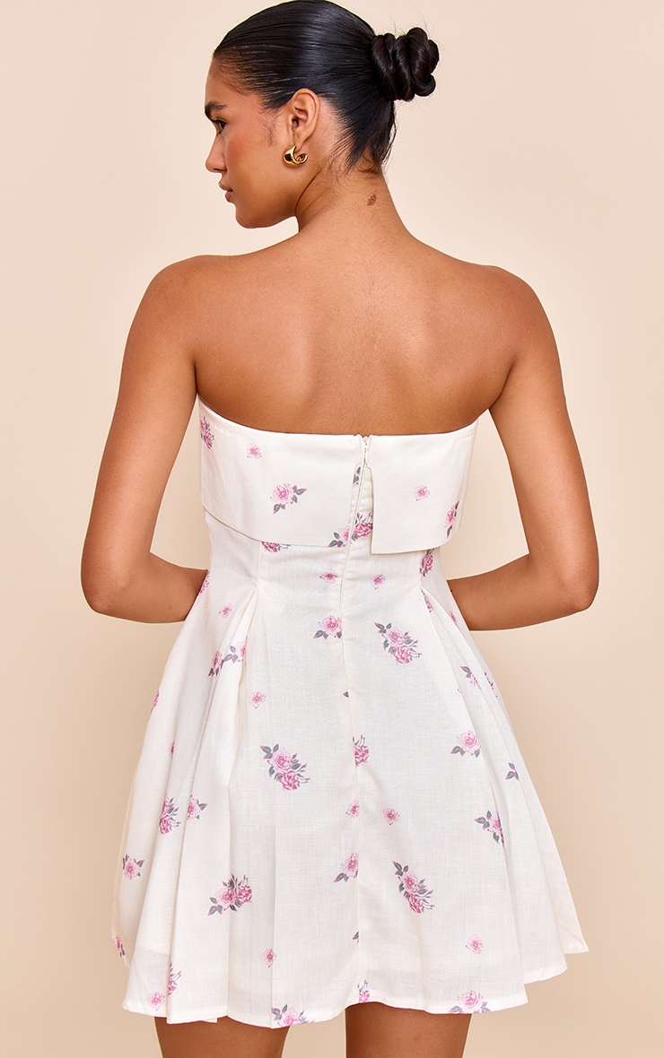 Robe droite bandeau en effet lin mélangé rose fleuri image 2