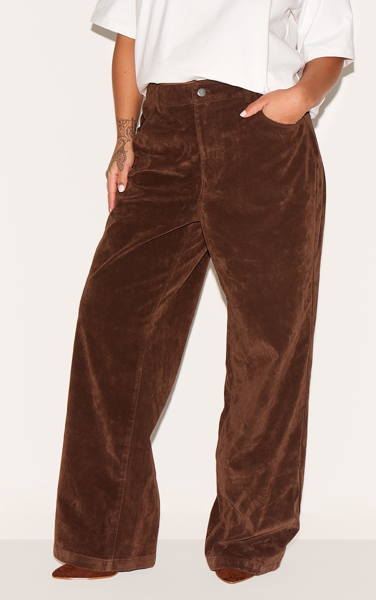 Plus Pantalon large en suédine marron image 1
