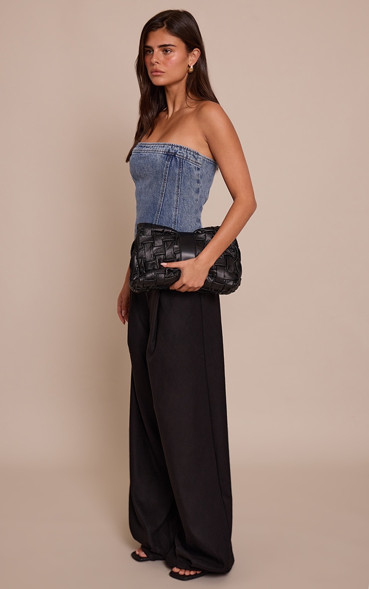 Mid Blue Strapless Bustier Detail Denim Corset Top image 3