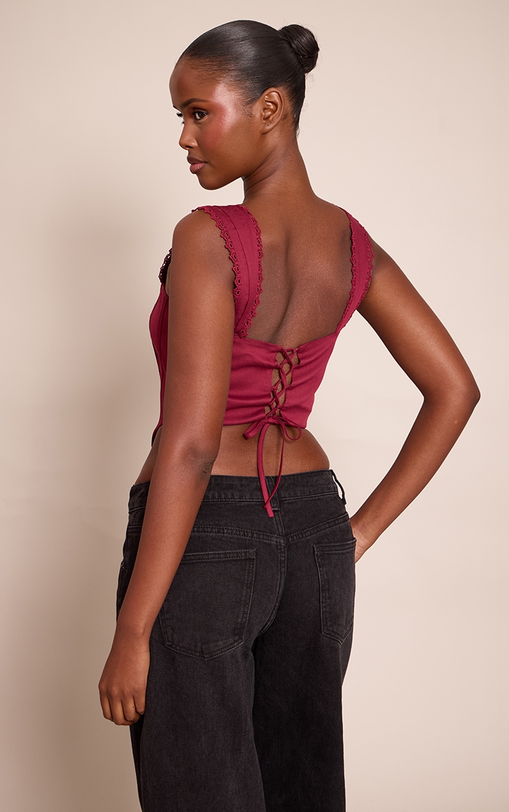 Wine Woven Scallop Trim Bonded Corset image 2