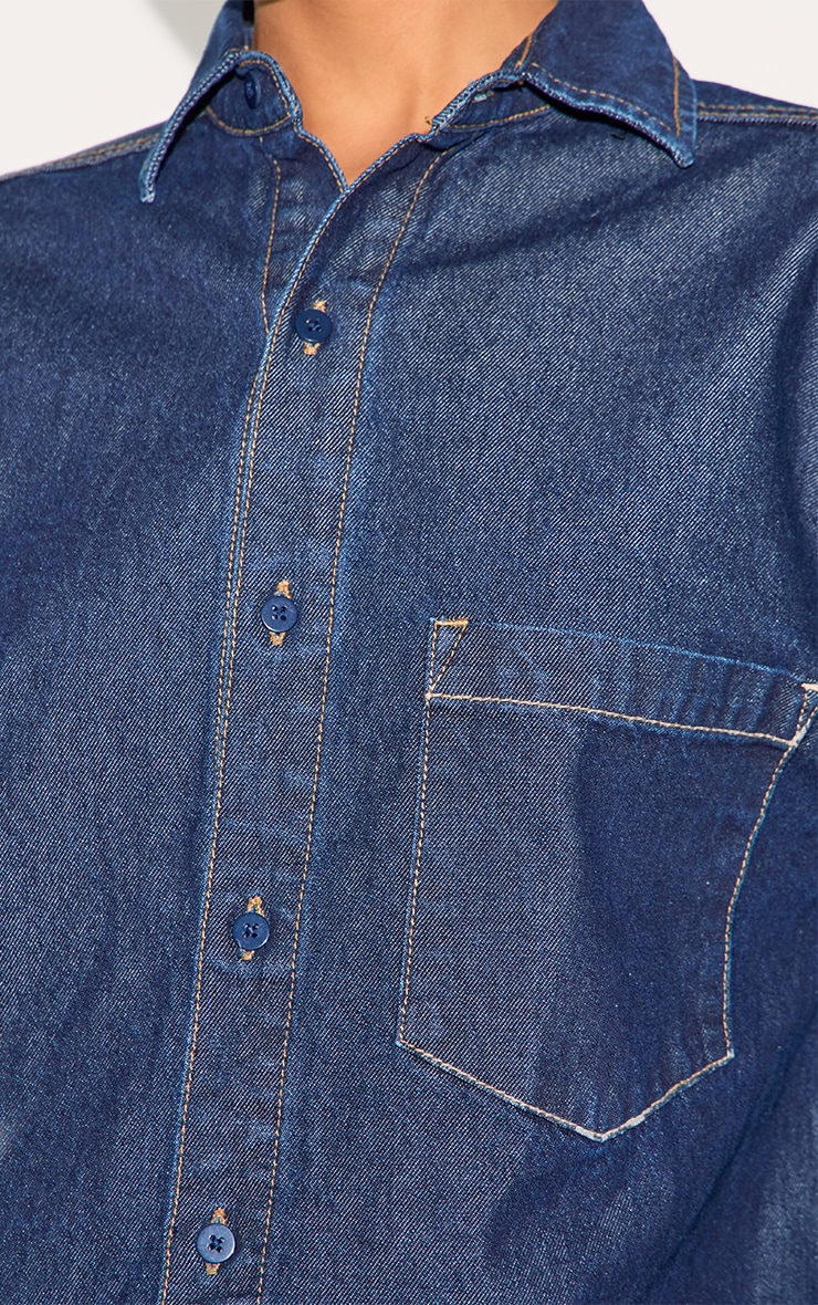 Dark Indigo Dip Hem Button Up Denim Shirt image 5