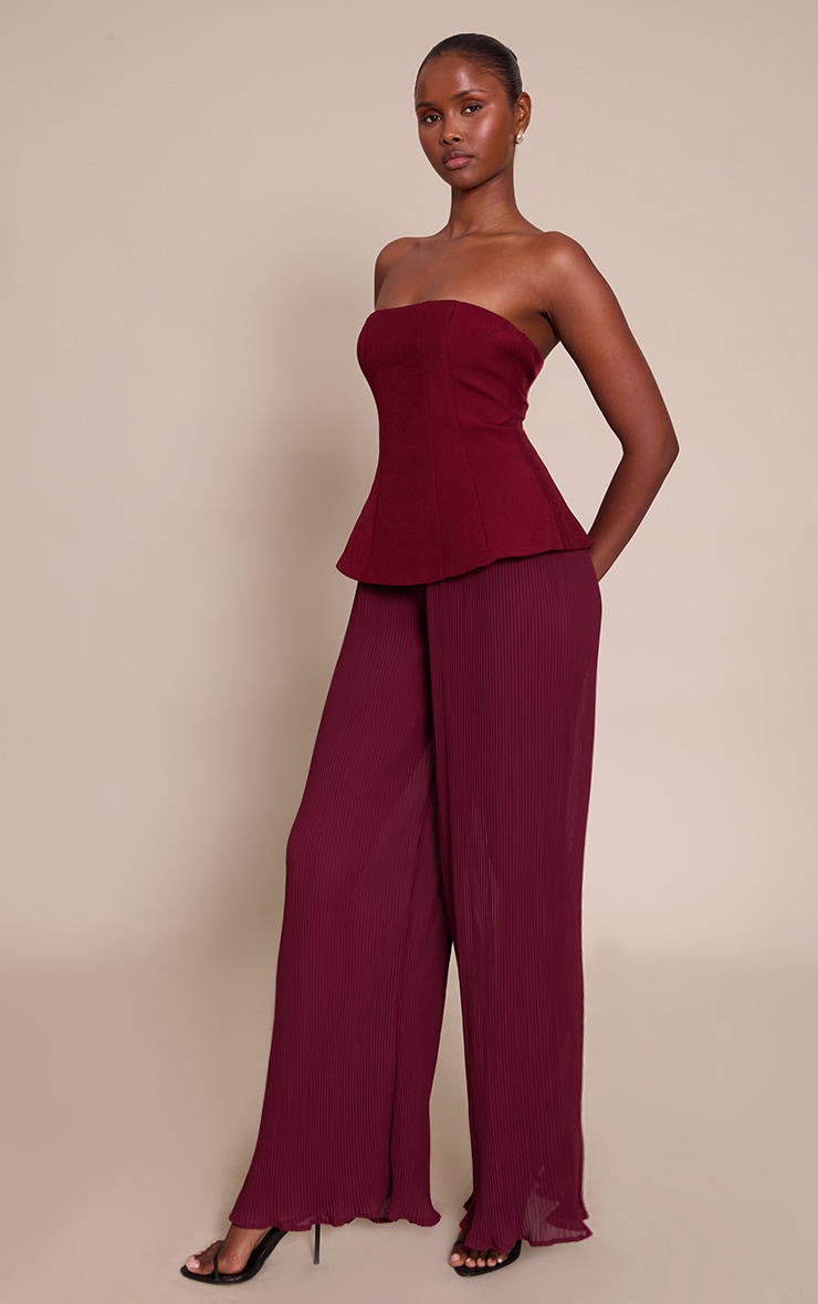 Plum Woven Bandeau Plisse Leg Jumpsuit image 3