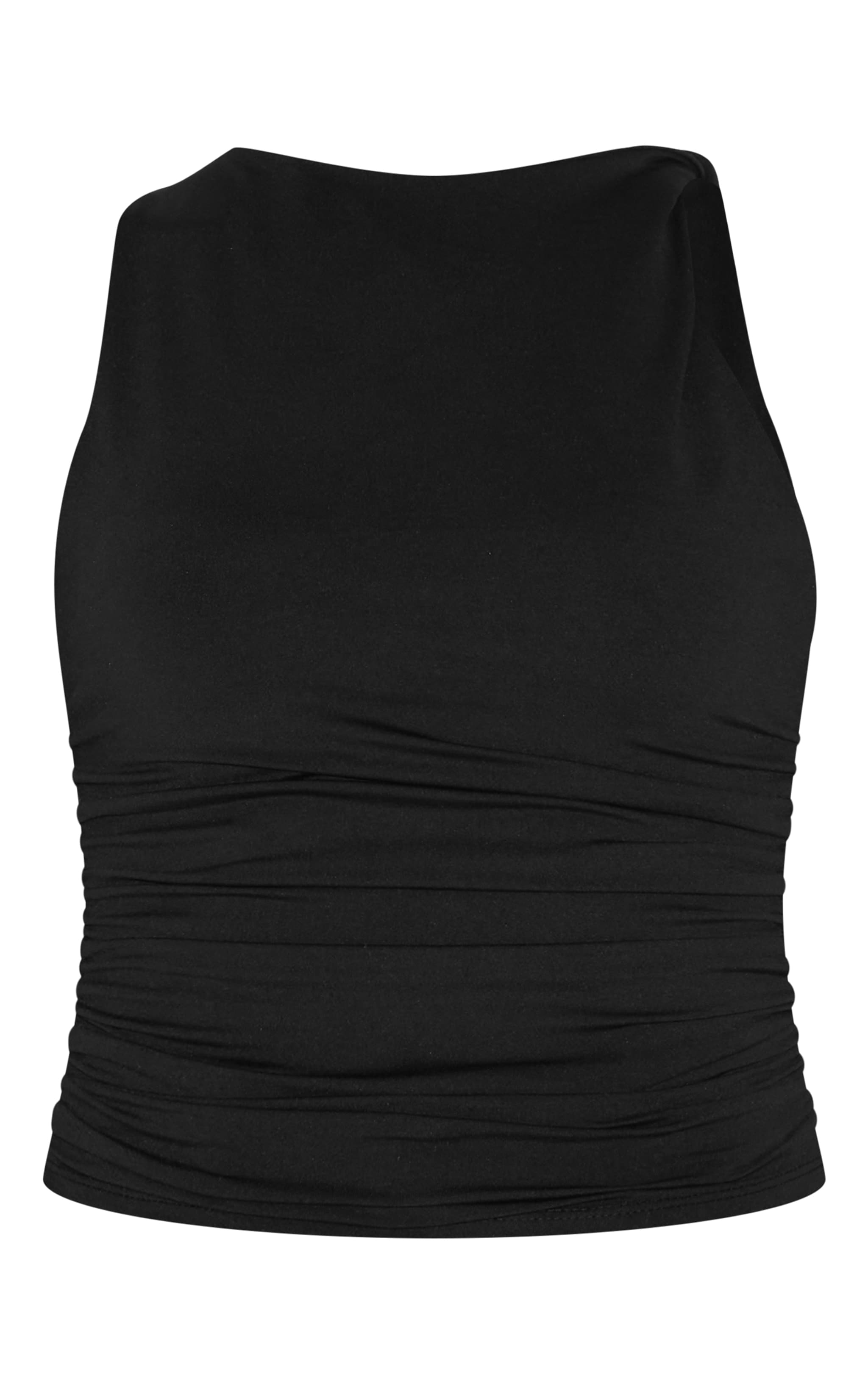 Petite Black Soft Touch Twist Detail Ruched Top image 5